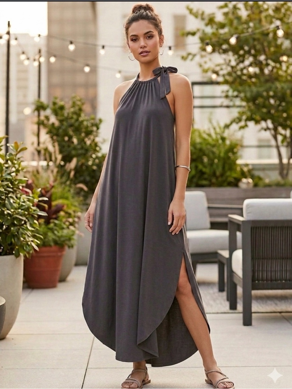 Forever 21 Gray Halter-Style High-Low Dress